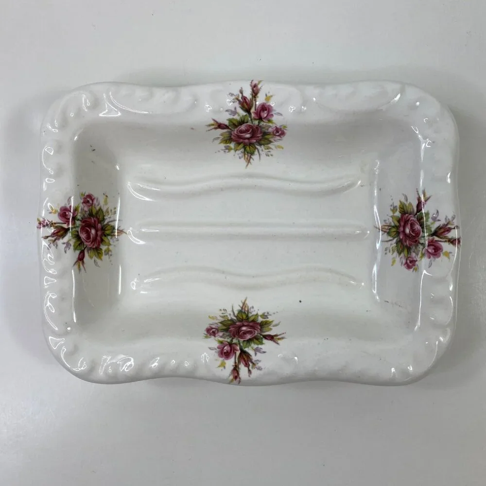 Vintage VB Athena Floral Shaving Mug Brush Holder & Soap Dish Set Vintage